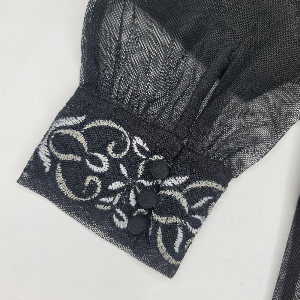 White House Black Market Embroidered Mesh Top Black Size Small - Picture 8 of 12